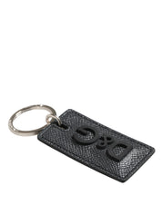 Black Calf Leather D&G Logo Metal Ring Keyring Keychain