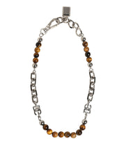 Dolce & Gabbana Silver Tone Brass Chain Beaded Gem DG Logo Bracelet