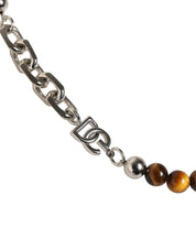 Silver Tone Brass Chain Beaded Gem DG Logo Bracelet