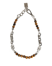 Silver Tone Brass Chain Beaded Gem DG Logo Bracelet