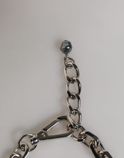 Silver Tone Chain Lobster Clasp Logo Gray Pearls Bracelet
