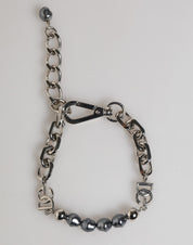 Dolce & Gabbana Silver Tone Chain Lobster Clasp Logo Gray Pearls Bracelet Dolce & Gabbana