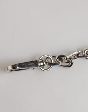 Silver Tone Chain Lobster Clasp Logo Gray Pearls Bracelet