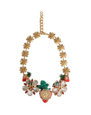 Gold Brass FRUIT Pendants Flowers Crystal Logo Necklace