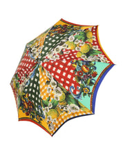 Multicolor Carretto Siciliano Print Collapsible Umbrella
