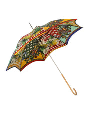 Multicolor Carretto Siciliano Print Collapsible Umbrella