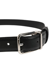Men Black Classic Leather Metal Buckle Belt