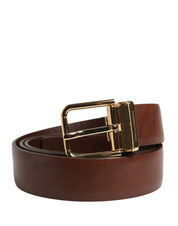 Men Brown Classic Leather Metal Buckle Belt