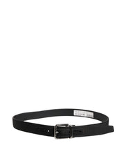 Men Black Viscose Leather Metal Buckle Belt