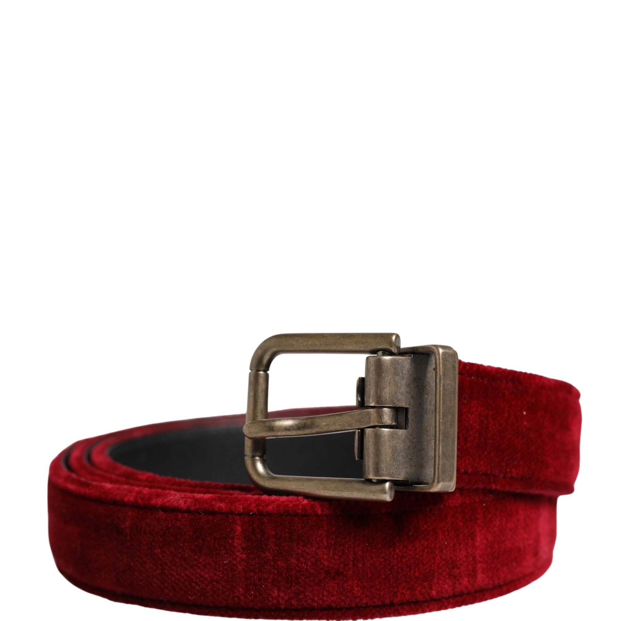 Dolce & Gabbana Men Burgundy Velvet Cotton Metal Buckle Belt Dolce & Gabbana