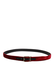 Men Burgundy Velvet Cotton Metal Buckle Belt