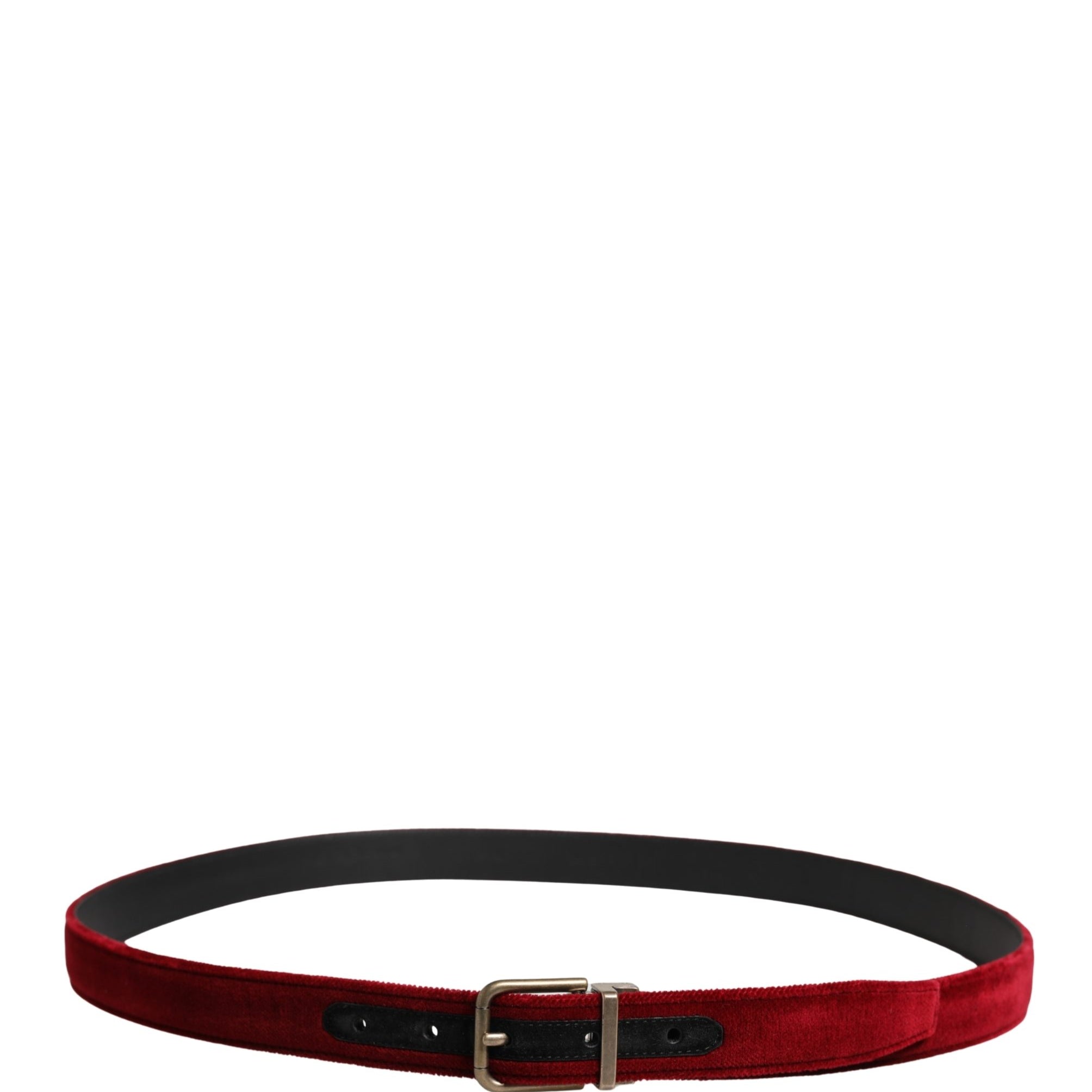 Dolce & Gabbana Men Burgundy Velvet Cotton Metal Buckle Belt Dolce & Gabbana