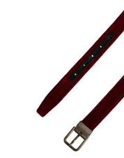 Men Burgundy Velvet Cotton Metal Buckle Belt