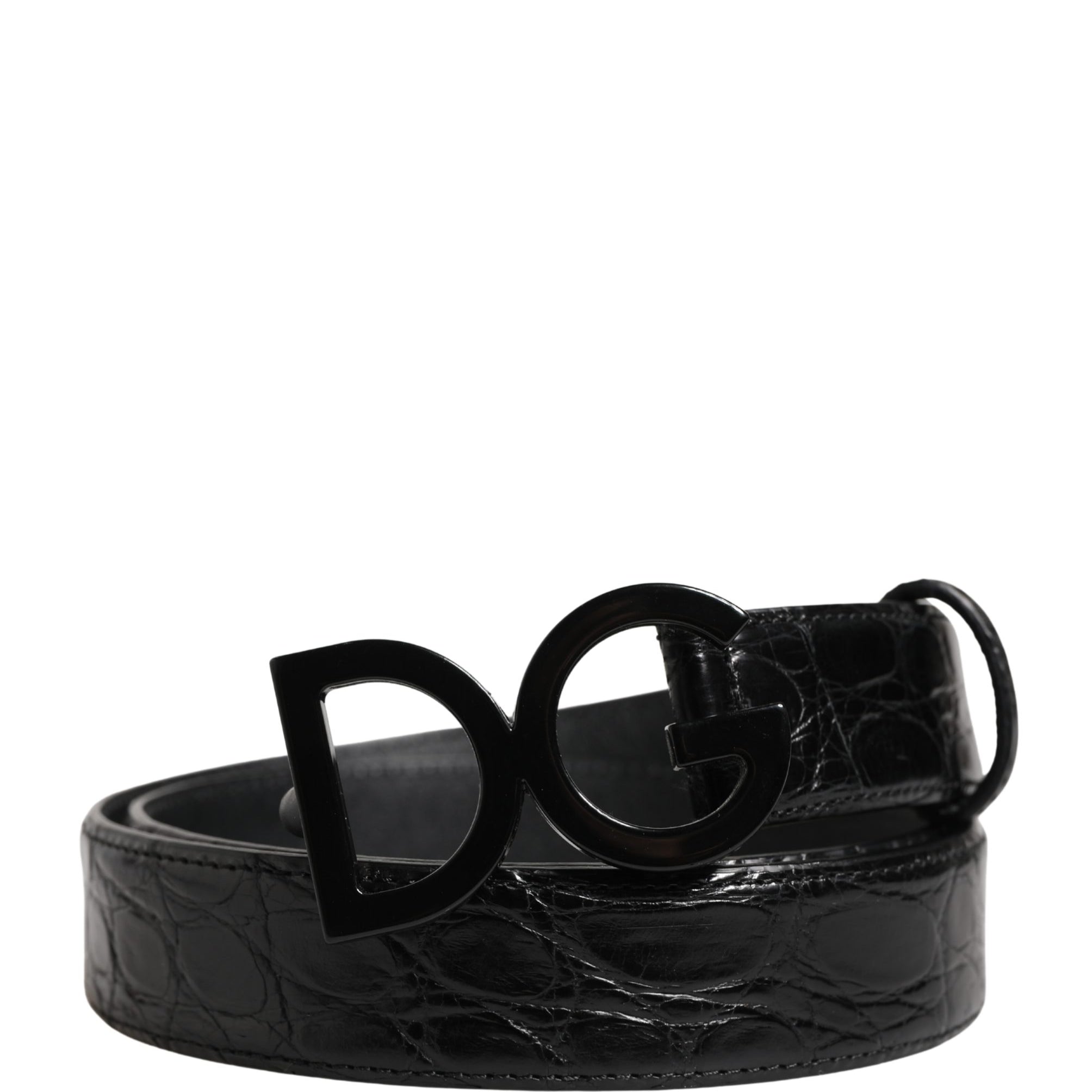 Dolce & Gabbana Men Black Exotic Leather Logo Buckle Belt Dolce & Gabbana