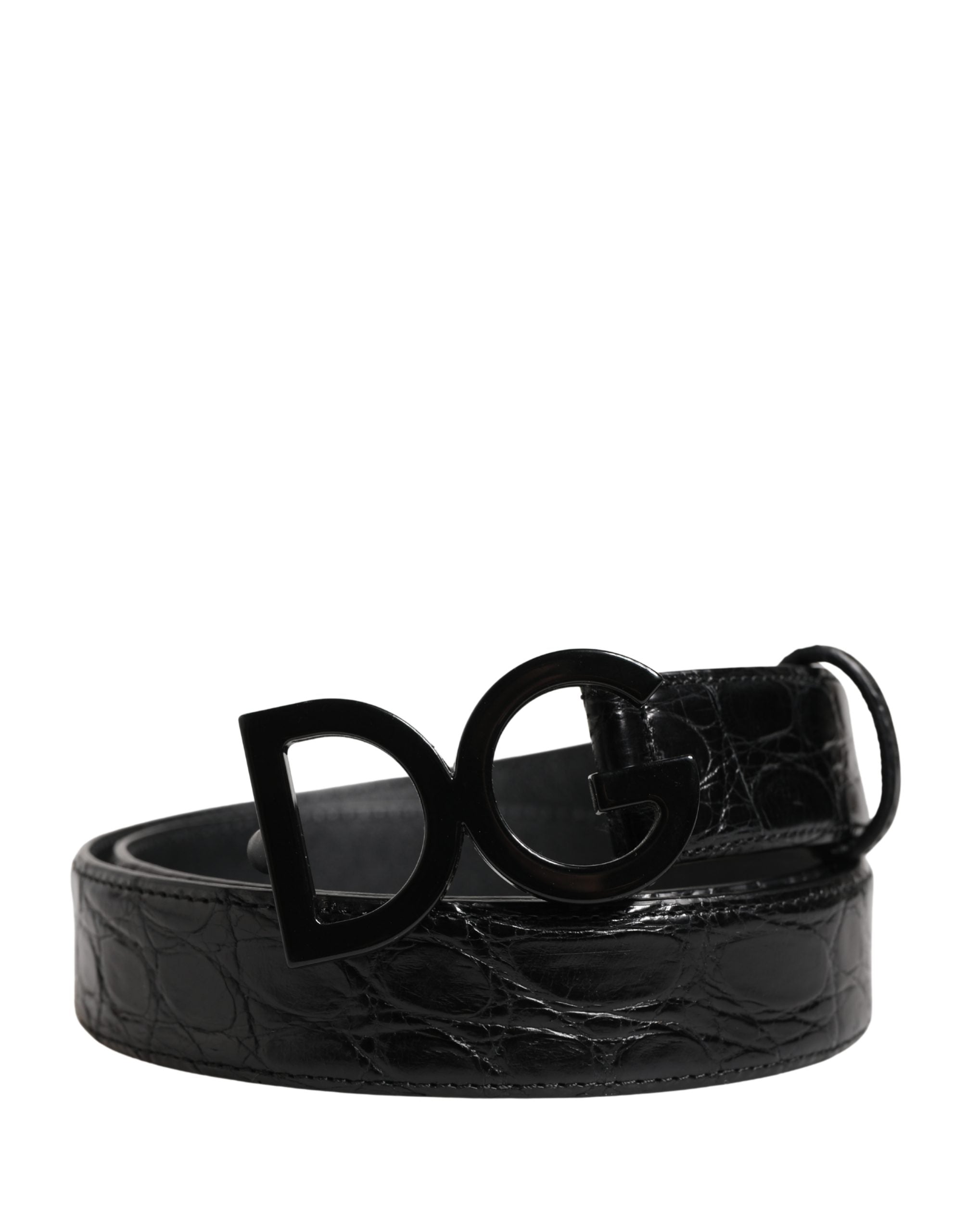 Dolce & Gabbana Men Black Exotic Leather Logo Buckle Belt Dolce & Gabbana