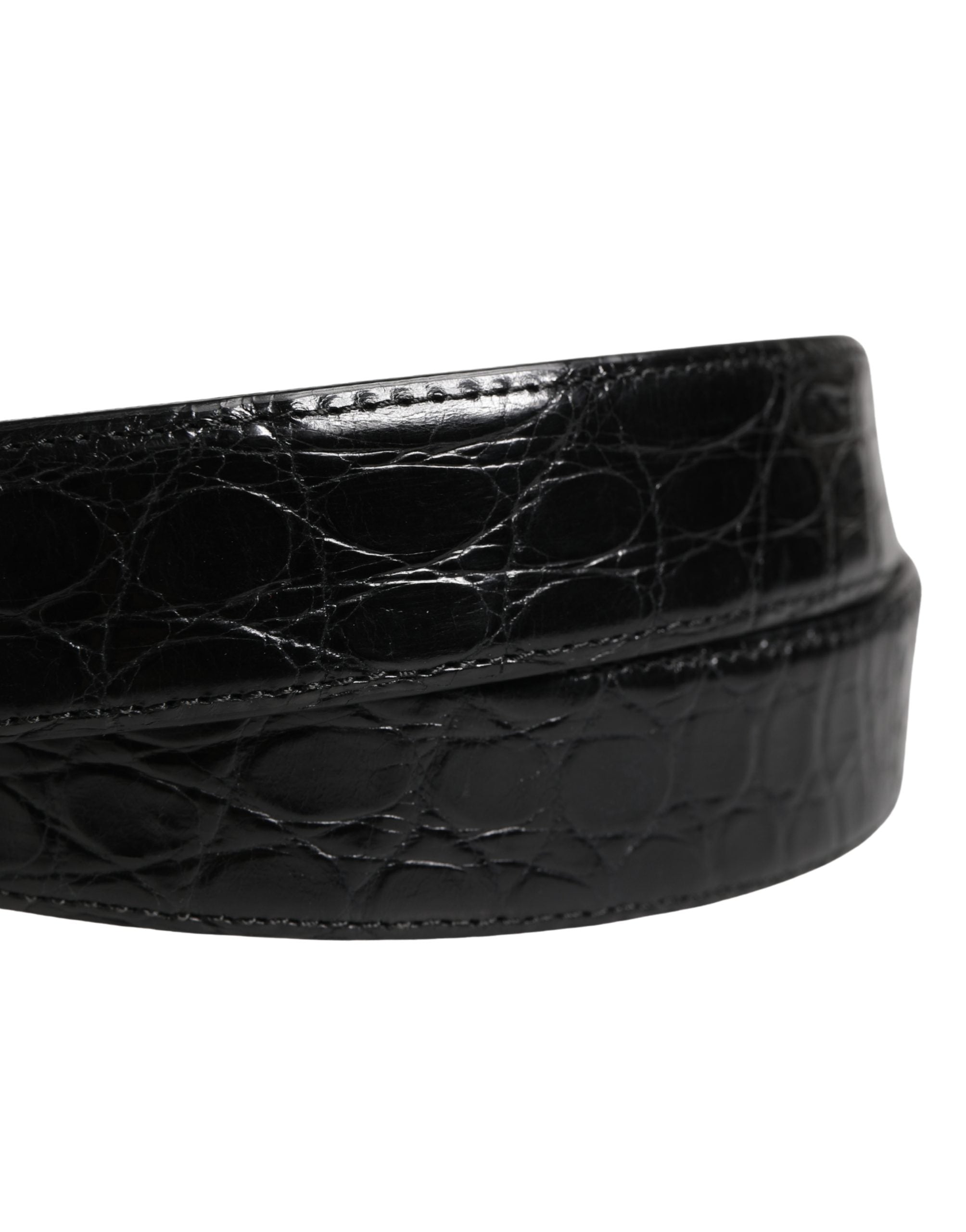 Dolce & Gabbana Men Black Exotic Leather Logo Buckle Belt Dolce & Gabbana