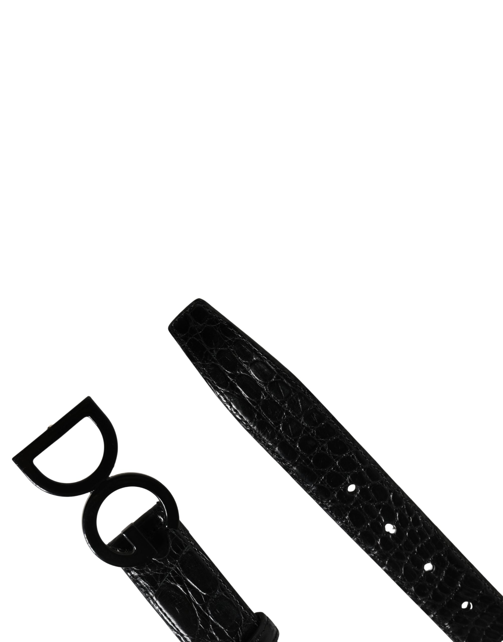 Dolce & Gabbana Men Black Exotic Leather Logo Buckle Belt Dolce & Gabbana