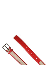 Men Beige Red Woven Leather Metal Buckle Belt