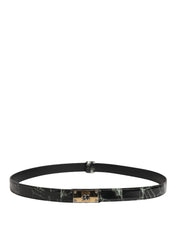Men Black Marble Leather DG Logo Buckle Belt