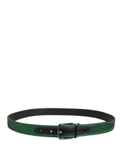 Men Green Lurex Polyester Metal Buckle Belt