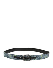 Men Multicolor Sequin Silver Metal Buckle Belt