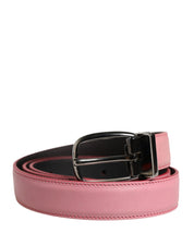 Men Pink Classic Leather Metal Buckle Belt