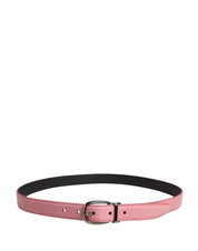 Men Pink Classic Leather Metal Buckle Belt