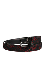 Dolce & Gabbana Black Red Polyester Silver Metal Buckle Belt