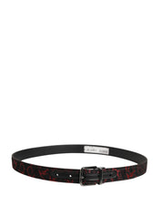 Black Red Polyester Silver Metal Buckle Belt