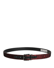 Men Red Jacquard Acetate Metal Buckle Belt