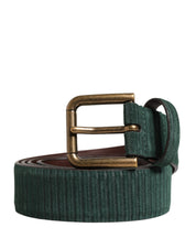 Men Green Velvet Leather Metal Buckle Belt