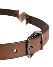 Men Brown Classic Leather Metal Buckle Belt