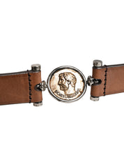 Men Brown Classic Leather Metal Buckle Belt