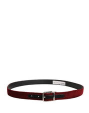 Men Red Velvet Leather Metal Buckle Belt