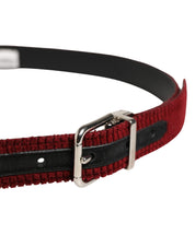Men Red Velvet Leather Metal Buckle Belt