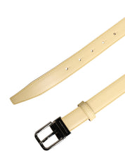 Men Yellow Classic Leather Metal Buckle Belt