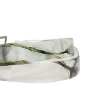 Men White Floral PVC Silver Metal Buckle Belt