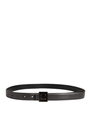 Men Silver Classic Leather Square Buckle Belt