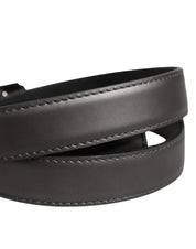 Men Silver Classic Leather Square Buckle Belt
