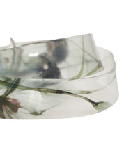 Men White Floral PVC Silver Metal Buckle Belt