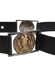 Men Black Classic Leather Metal Buckle Belt