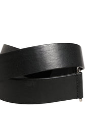 Men Black Classic Leather Metal Buckle Belt