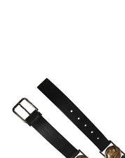 Men Black Classic Leather Metal Buckle Belt