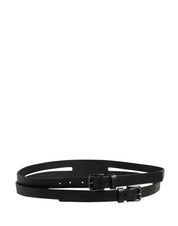Black Double Strap Leather Silver Buckle Belt
