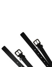 Black Double Strap Leather Silver Buckle Belt