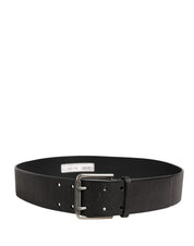 Men Black Classic Leather Metal Buckle Belt