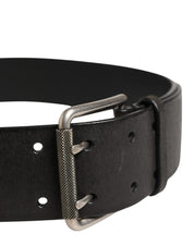 Men Black Classic Leather Metal Buckle Belt