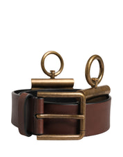 Men Brown Classic Leather Metal Buckle Belt