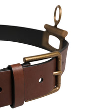 Men Brown Classic Leather Metal Buckle Belt