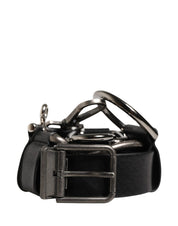 Black Calf Leather Silver Metal Buckle Belt